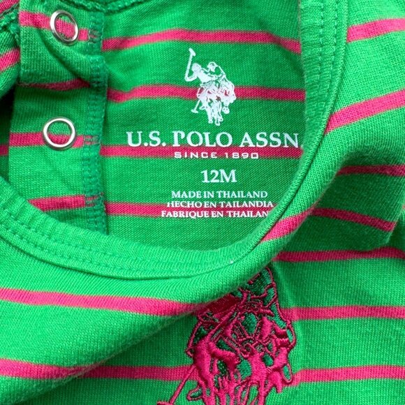 Baby Girl 2 Piece Outfit Green Pink Stripe Dress & Bloomers 12 Months Short Slee - Picture 2 of 2